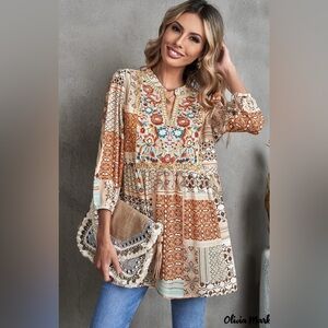 Willow & Grace Bohemian Patchwork Tunic Top